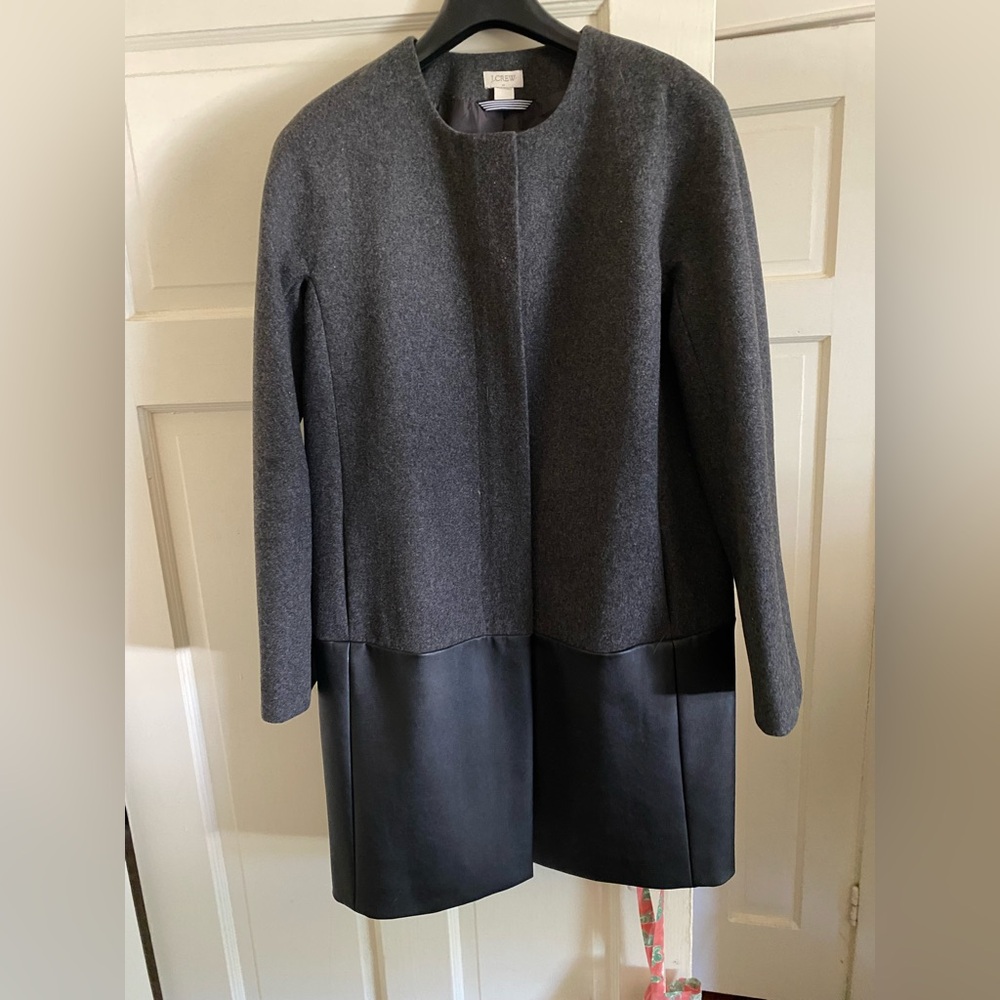 J. Crew wool car coat with faux leather panels